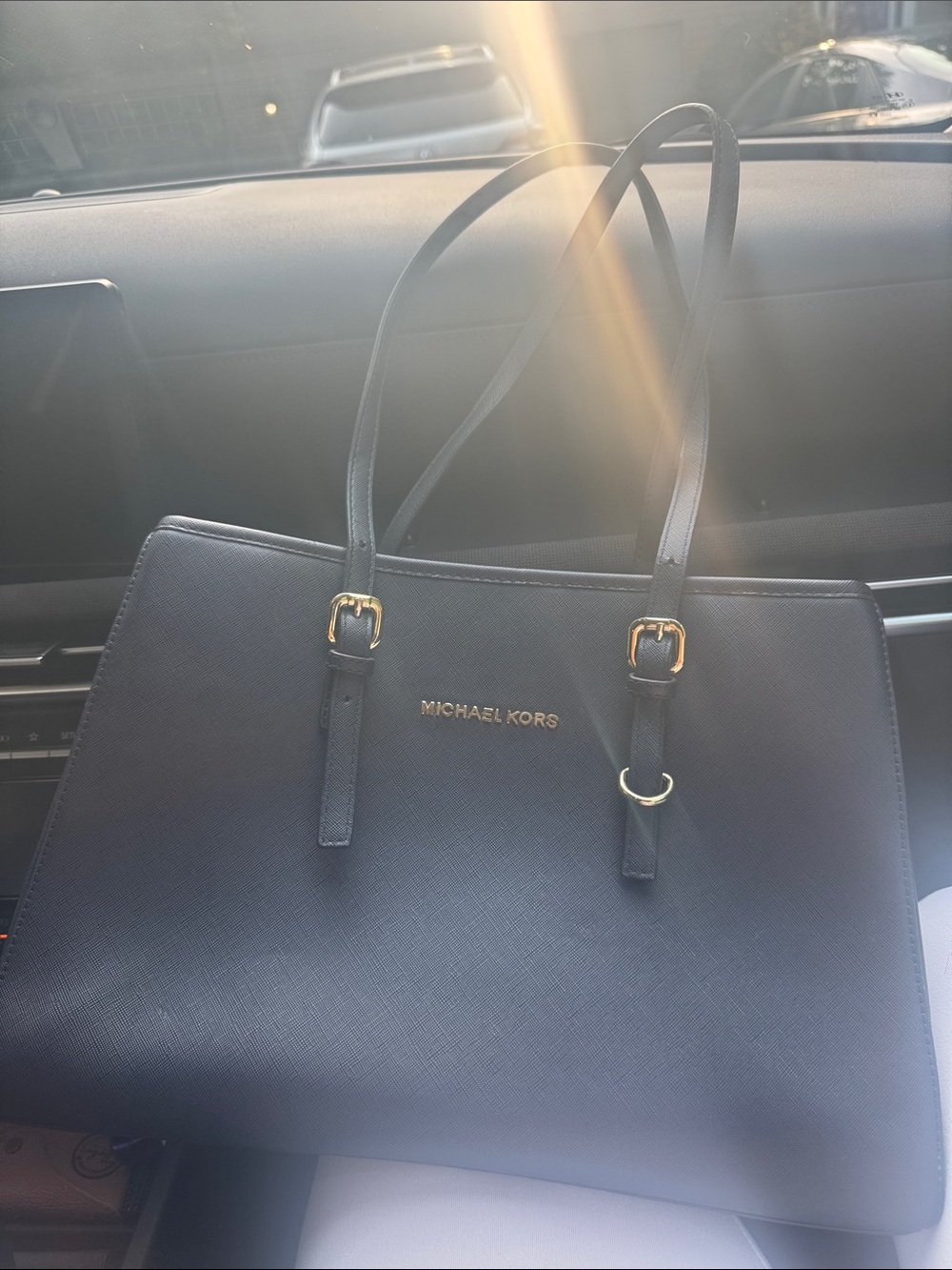 Michael Kors Dark Navy Saffiano Leather Tote with Gold Hardware
